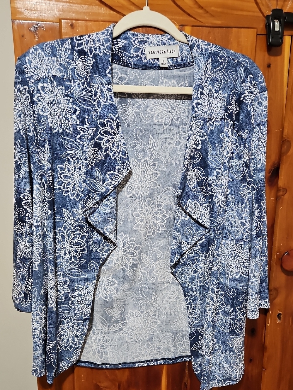 Southern Lady Navy/Denim Blue Floral Open Drape Jacket
